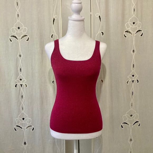 Sparkle with this Silk Tank, Deep Raspberry, Pink, Metallic Size P - Picture 1 of 6